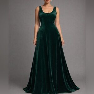Vtg ALGO Elegant Green Velvet Evening Gown fits Medium Fig